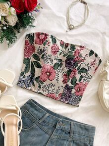 Soleia Atasan Tube Crop Motif Bunga - MultiWarna - View 5