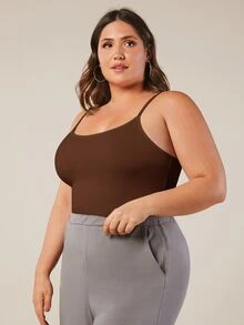 SHEIN BASICS Plus Solid Slim Fit Breathable Cami Top - Brown - View 6