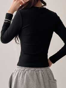 DAZY Solid Ribbed Knit Crop Top - Black - View 4