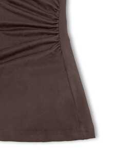 GlowEve CURVE Plus Solid Batwing Sleeve Slim Waist Top Fall - Brown - View 3