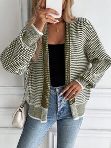 EMERY ROSE Allover Pattern Drop Shoulder Duster Cardigan - Green - View 5