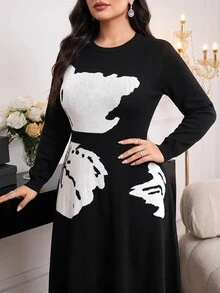 Modelyn Plus Size Casual Colorblock Knit Dress, Autumn/Winter - Multicolor - View 6