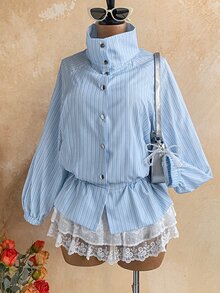 Soleia Women's Korean Style Vacation Striped Button Long Sleeve Jacket - Multicolor - View 3