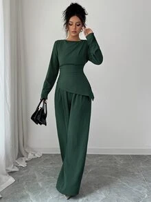 SHEIN Raffinéa Ropa Dos piezas para Mujer - Verde Oscuro - Ver 3