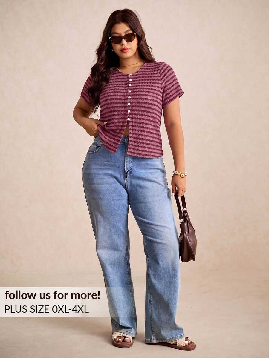 Elaquor Plus Size T-Shirts - Burgundy - View 1