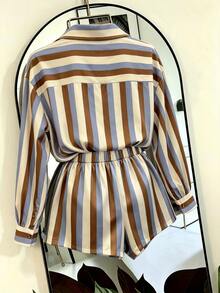 Franclia Striped Print Shirt & Shorts - Multicolor - View 2