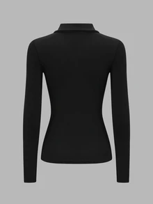 Easithlete Contrast Piping Zipper Front Tee - Multicolor - View 2