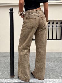 Comfortcana Jeans de pierna ancha con detalles de pedrería - Granate - Ver 2