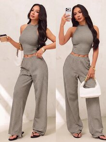 SHEIN PETITE 女士兩件套 - 棕色 - 查看 6