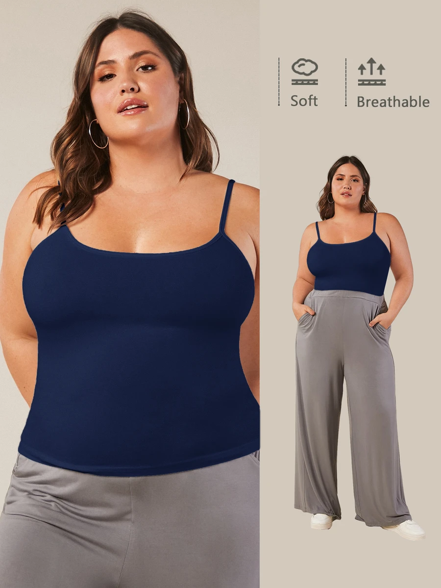 SHEIN BASICS Plus Solid Slim Fit Breathable Cami Top - Navy Blue - View 1
