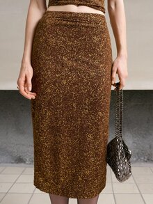 MOTF PREMIUM WOMEN'S LACE SKIRT, AUTUMN/WINTER - Brown - View 9