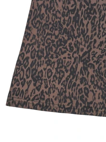 LUMIGAL Leopard Print Fuzzy Trim Button Front Top - Brown - View 7
