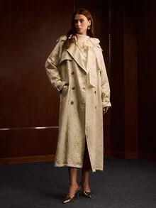 MOTF PREMIUM WOMEN'S AUTUMN JACQUARD MID-LENGTH TRENCH COAT - Green - View 3