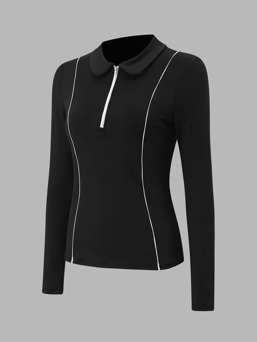 Easithlete Contrast Piping Zipper Front Tee - Multicolor - View 1