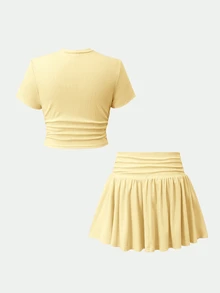 SHEIN Tween Girls T-Shirt Co-Ords - Yellow - View 3