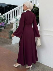 DAZY Women's Elegant Fashion Pleated Waist Long Sleeve Dress Fall - Burgundy - View 9
