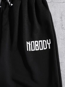 SHEIN Coolqubz 青少年男孩 2件組哥德字母與圖案印花運動衫與長褲套裝，青少年男孩純黑色秋冬運動服，秋季穿搭，秋季服飾 - 黑色 - 查看 6
