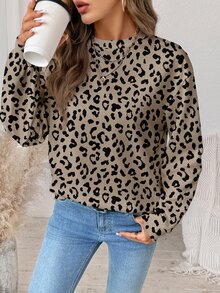 SHEIN LUNE Sudadera con hombros caídos y estampado de leopardo - Blanco - Ver 4