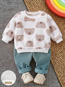 Cozy Pixies ملابس رياضية للأطفال الصبيان بطبعة الدب & بنطال رياضي - متعدد الألوان - مشاهدة 1
