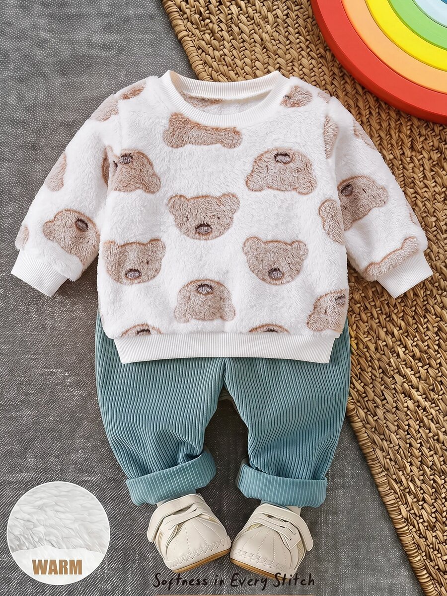 Cozy Pixies ملابس رياضية للأطفال الصبيان بطبعة الدب & بنطال رياضي - متعدد الألوان - مشاهدة 1