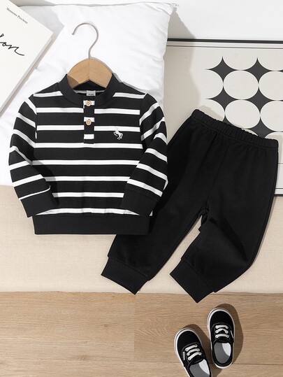 Baby Boy Autumn/Winter Casual Striped Sweatshirt & Long Pants