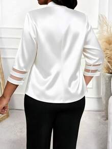 SHEIN Lady CURVE 大尺碼女款純色前開襟 3/4 袖優雅西裝外套 - 白色 - 查看 2