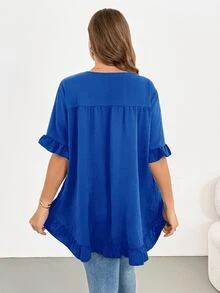 Shapeblank Plus Size Blouses - Royal Blue - View 2