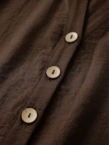 Zayélia Solid Button Front Blouse - Coffee Brown - View 4