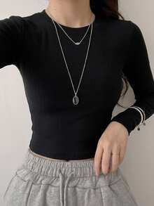 DAZY Solid Ribbed Knit Crop Top - Black - View 1