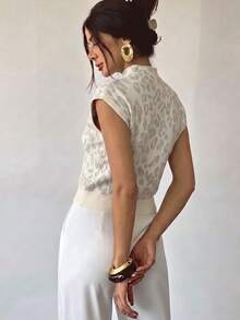 Firerie Top de punto con manga corta y estampado de leopardo - Blanco - Ver 2