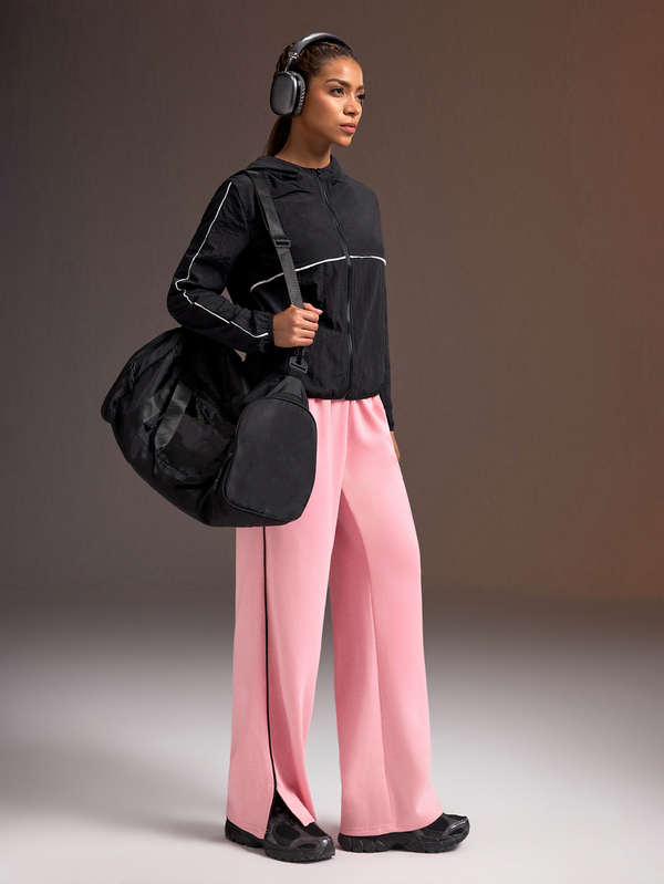 Powerista Women's Pink Text Elastic Decor Loose Sports Pants