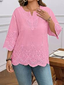 SHEIN LUNE Plus Size Blouses - Pink - View 3