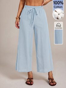 SHEIN PETITE 女士長褲 - 淺藍色 - 查看 4