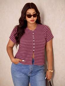 Elaquor Plus Size T-Shirts - Burgundy - View 6