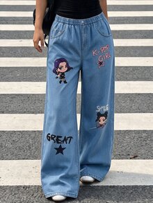SHEIN Tween Girls Pants - Blue - View 1