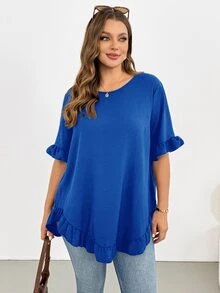 Shapeblank Plus Size Blouses - Royal Blue - View 3