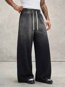 PAVTROS Pantalones de chándal de pierna ancha con cintura de cordón para hombre - Negro - Ver 1