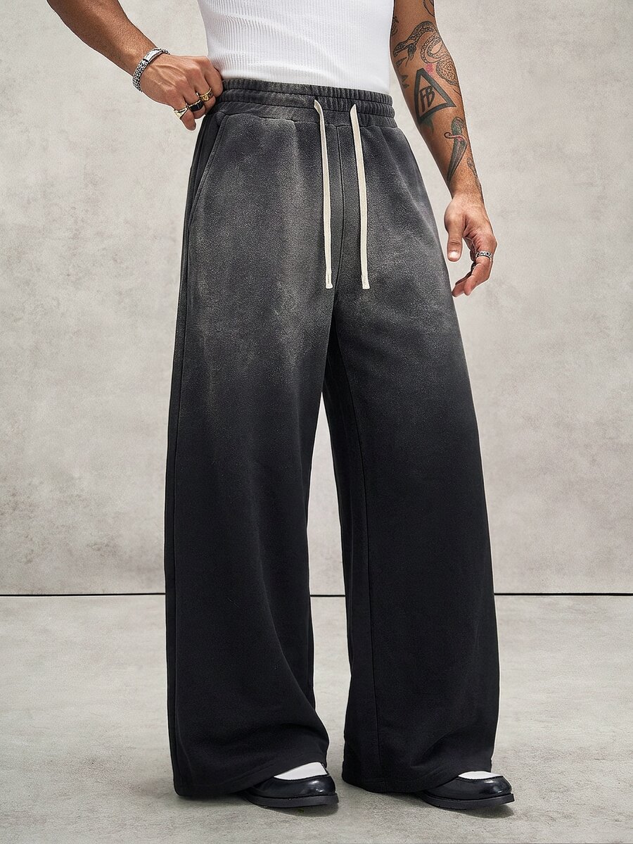 PAVTROS Pantalones de chándal de pierna ancha con cintura de cordón para hombre - Negro - Ver 1