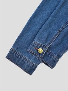 Balvessa Double Breasted Ruffle Hem Denim Jacket - Blue - View 5