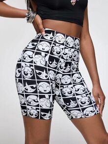 THE POWERPUFF GIRLS X SHEIN 女款彈性腰底層短褲 - 黑與白 - 查看 1