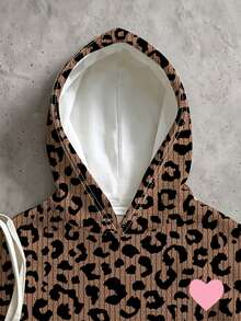Sudadera con estampado de leopardo y patrón de corazón para niña preadolescente - Multicolor - Ver 4