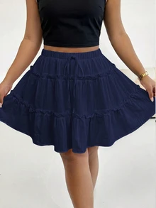 SHEIN Essnce Plus Size Skirts Fall - Navy Blue - View 6