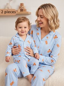 Baby Boy Striped & Bear Print PJ Set - Multicolor - View 6