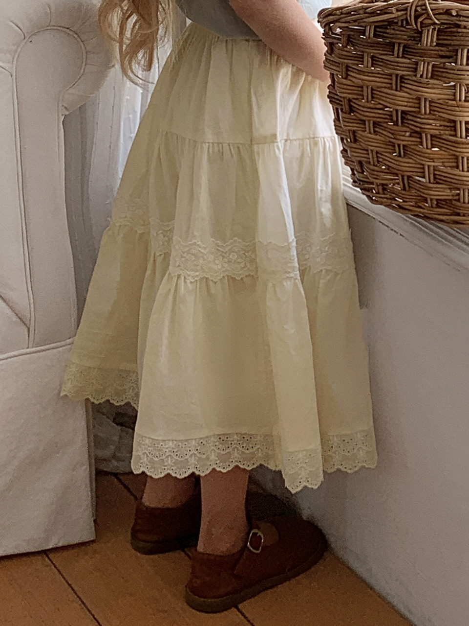 Young Girl Solid Schiffy Panel Tiered Ruffle Hem Skirt Fall