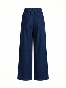 Elenzga High Waist Wide Leg Jeans Without Belt - Dark Wash - View 2