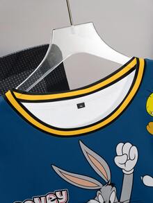 LOONEY TUNES X SHEIN Plus Cartoon & Letter Graphic Striped Trim Drop Shoulder Sweatshirt Fall - White - View 7