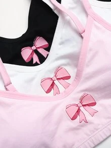 SHEIN 青少年女孩黑白粉 3 件/多件套 簡約內墊細肩帶內衣內褲套裝，舒適素色居家服 - 彩色 - 查看 4