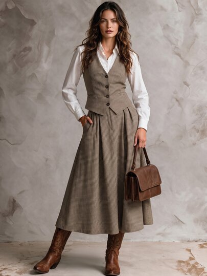 Solivie Women Skirts Fall Clothes For Women Office Wear For Women Vintage Winter Clothes For Women