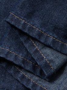 Livesso Tall Women's Long Sleeve Cinched Cinched Waist Front Long Denim Dress With Small Stand Collar Fall - Dark Wash - View 10