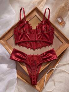 Crystal Vow 女士內衣套裝 - 酒紅色 - 查看 8
